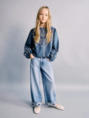 MANGO KIDS - Bluzka z koralikami granatowy - - Dzieci