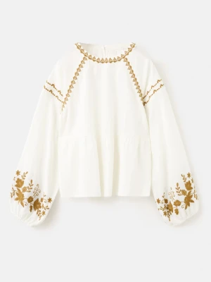 Bluzka ze wzorem i haftem biały - Dzieci - - MANGO KIDS