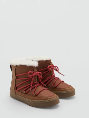 MANGO KIDS - Botki sznurowane wykończone futrem średni brązowy - - Dzieci