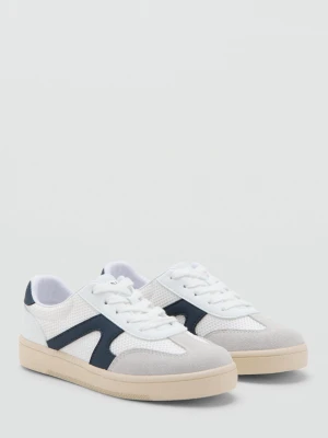 MANGO KIDS - Buty sportowe ze skórzanymi wstawkami złamana biel - - Dzieci