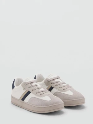 MANGO KIDS - Buty sportowe ze skórzanymi wstawkami złamana biel - - Dzieci