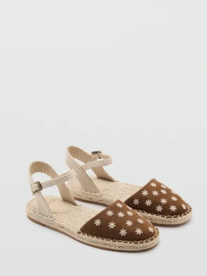 MANGO KIDS - Espadryle z paskami i motywem kwiatów średni brązowy - - Dzieci