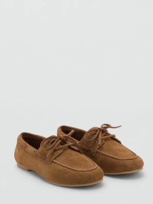 MANGO KIDS - Buty żeglarskie ze skóry dwoiny piaskowy - - Dzieci