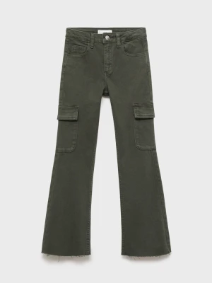 MANGO KIDS - Dżinsy flare cargo ciemnozielony - - Dzieci