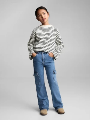 MANGO KIDS - Dżinsy flare cargo średni niebieski - - Dzieci