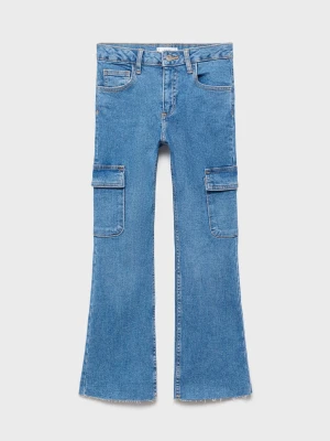 MANGO KIDS - Dżinsy flare cargo średni niebieski - - Dzieci