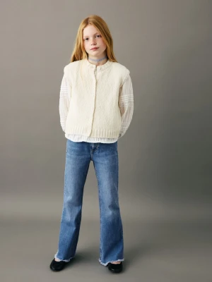 Dżinsy flare z postrzępionym dołem średni niebieski - Dzieci - - MANGO KIDS