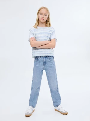 MANGO KIDS - Dżinsy mom fit z ozdobnymi rozdarciami średni niebieski - - Dzieci