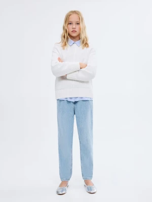 MANGO KIDS - Dżinsy paperbag średni niebieski - - Dzieci