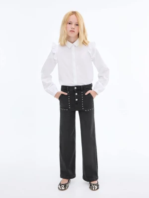 MANGO KIDS - Dżinsy straight z dżetami black denim - - Dzieci