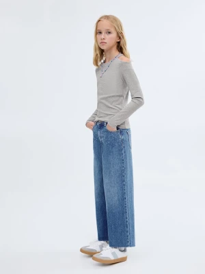 MANGO KIDS - Jeansy culotte ze zdobieniami ciemnoniebieski - - Dzieci