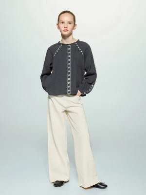 Dżinsy z haftem wzdłuż nogawki piaskowy - Dzieci - - MANGO KIDS