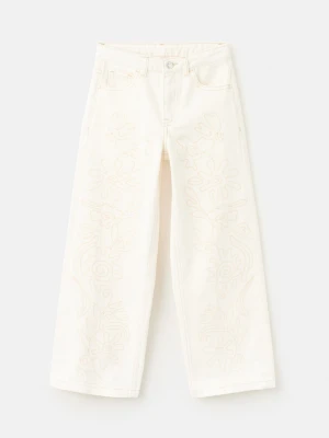 MANGO KIDS - Dżinsy z kwiatowym haftem kremowy / écru - - Dzieci