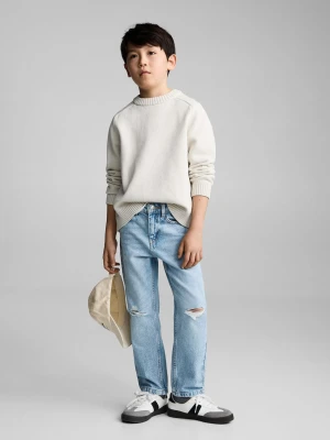 MANGO KIDS - Dżinsy z ozdobnymi rozdarciami średni niebieski - - Dzieci