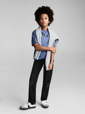 MANGO KIDS - Dżinsy z prostymi podwijanymi nogawkami black denim - - Dzieci