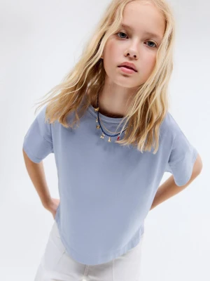MANGO KIDS - Gładka koszulka bawełniana niebieski - lata - Dzieci