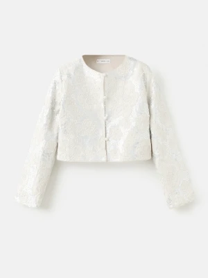 MANGO KIDS - Haftowana lniana marynarka z cekinami beżowy - - Dzieci