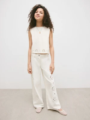 MANGO KIDS - Haftowane jeansy wideleg kremowy / écru - - Dzieci