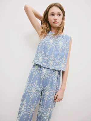 MANGO KIDS - Haftowany kombinezon z długimi nogawkami niebieski - - Dzieci