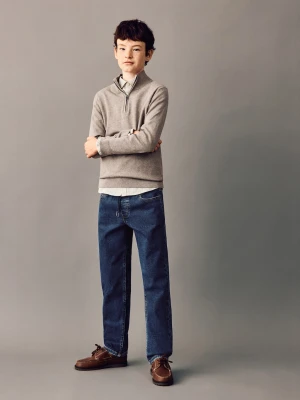 MANGO KIDS - Jeansy comfy ze sznurkiem ciemnoniebieski - - Dzieci