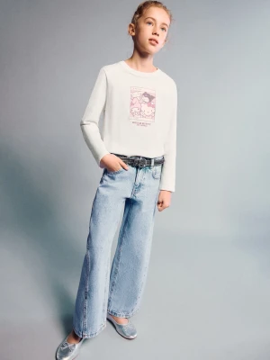 Jeansy wide leg z ćwiekami jasnoniebieski - Dzieci - lata - MANGO KIDS