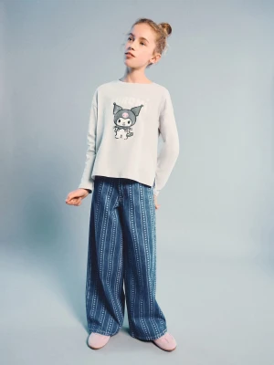 MANGO KIDS - Jeansy wide leg z nadrukiem ciemnoniebieski - - Dzieci