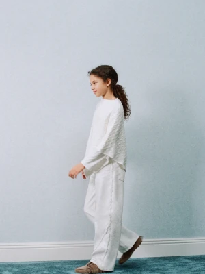 Jeansy wide leg z ozdobnymi szwami biały - Dzieci - - MANGO KIDS