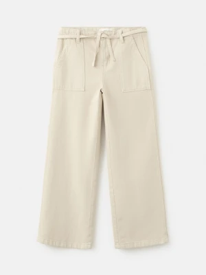 MANGO KIDS - Jeansy wide leg z paskiem średni brązowy - - Dzieci