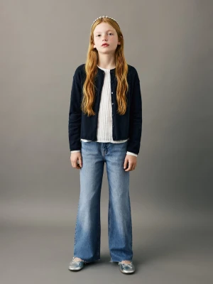 Jeansy wide leg z postrzępionym dołem średni niebieski - Dzieci - - MANGO KIDS