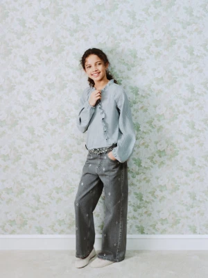 MANGO KIDS - Jeansy wide leg ze zdobieniami szary denim - - Dzieci