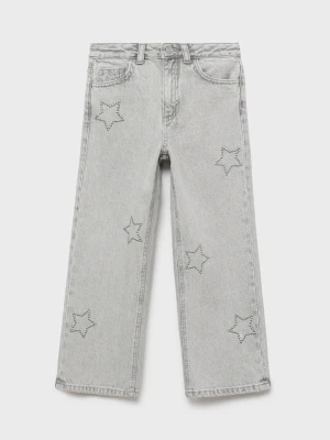 MANGO KIDS - Jeansy wideleg z gwiazdami szary denim - lata - Dzieci