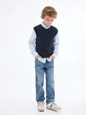 MANGO KIDS - Kamizelka z dzianiny z dekoltem w szpic granatowy - lata - Dzieci