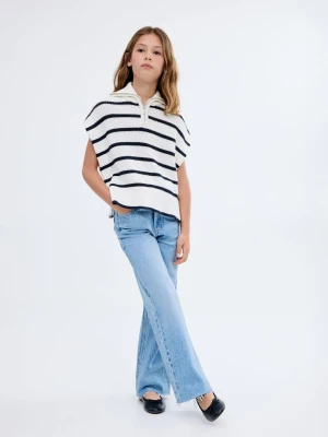 MANGO KIDS - Kamizelka z dzianiny z półgolfem złamana biel - lata - Dzieci