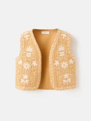 MANGO KIDS - Kamizelka z kwiatowym haftem musztardowy - lata - Dzieci