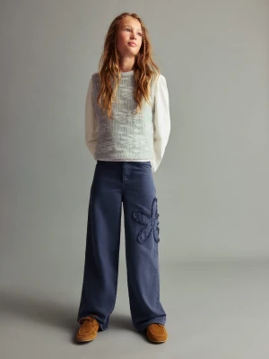 MANGO KIDS - Kamizelka z kwiatowym haftem pastelowa zieleń - lata - Dzieci