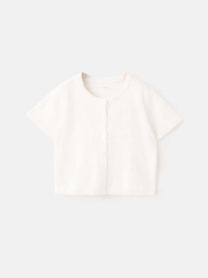 MANGO KIDS - Kardigan z dzianiny z kwiatowym haftem złamana biel - lata - Dzieci