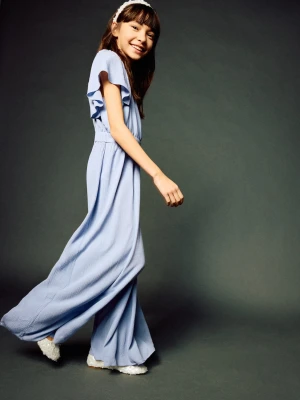 MANGO KIDS - Kombinezon z teksturą i falbanami na rękawach niebieski - - Dzieci