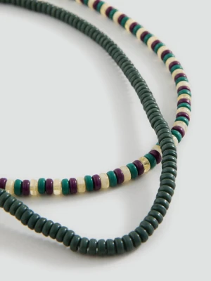 MANGO KIDS - Komplet 2 naszyjników z łączonych materiałów brązowy - Rozmiar uniwersalny - Dzieci