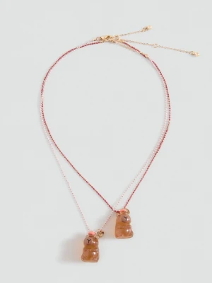 MANGO KIDS - Komplet 2 naszyjników z łączonych materiałów brązowy - Rozmiar uniwersalny - Dzieci