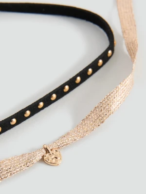 MANGO KIDS - Komplet 2 naszyjników z łączonych materiałów czarny - Rozmiar uniwersalny - Dzieci