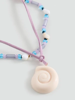 MANGO KIDS - Komplet 2 naszyjników z łączonych materiałów liliowy - Rozmiar uniwersalny - Dzieci