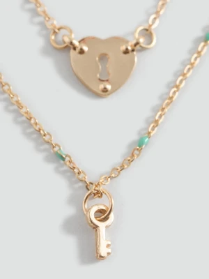 MANGO KIDS - Komplet 2 naszyjników z łączonych materiałów złoty - Rozmiar uniwersalny - Dzieci