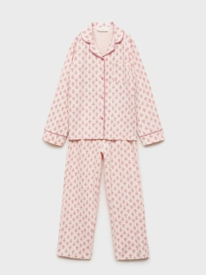 MANGO KIDS - Bawełniana piżama ze wzorem pastelowy róż - lata - Dzieci
