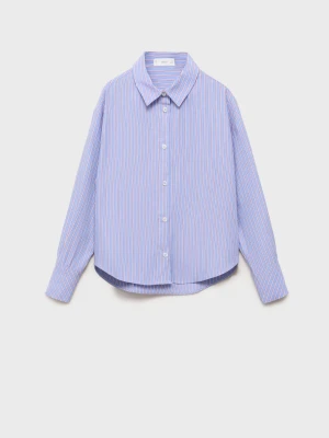 MANGO KIDS - Koszula bawełniana oversize w paski niebieski - - Dzieci