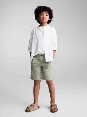 MANGO KIDS - Koszula lniana regular fit ze stójką biały - - Dzieci