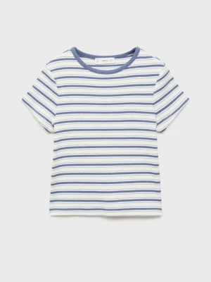 MANGO KIDS - Koszulka w paski z kontrastowym kołnierzykiem złamana biel - lata - Dzieci