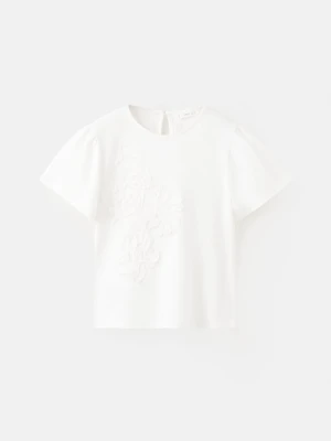 MANGO KIDS - Koszulka w wypukłe kwiaty złamana biel - lata - Dzieci