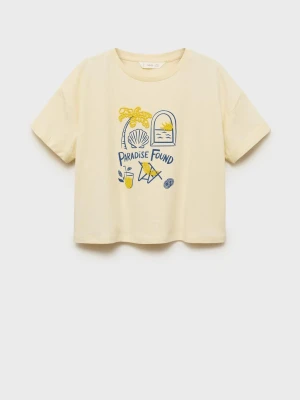 MANGO KIDS - Koszulka wzór plaży pastelowy żółty - lata - Dzieci