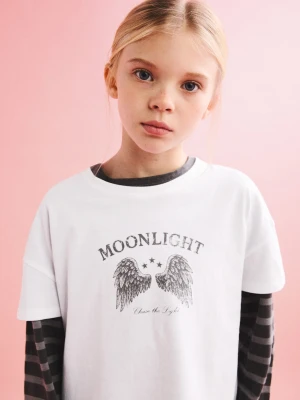 Koszulka z bawełny 100% z nadrukiem złamana biel - Dzieci - lata - MANGO KIDS