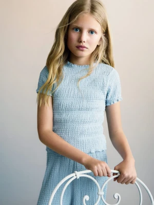 MANGO KIDS - Koszulka z krótkim rękawem i marszczeniem błękitny - lata - Dzieci